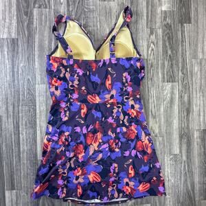 D&Co Beach Purple Floral One‑Piece Swim Dress US 12 EU 42 IT 48 Padded Cups
